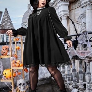 NWT PUNK Plus Contrast Panel Frill Mock Flounce Sleeve Lace Trim Dress